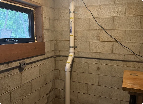 basement radon testing setup